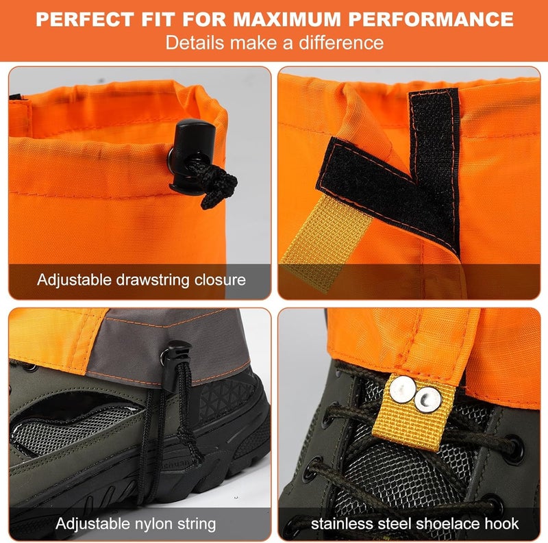 Uponauot Waterproof Gators for Hiking Boots and Shoes Lightweight Adjustable Leg Gaiters for Men Women Gaiters for Hiking Snowshoeing - Image 4